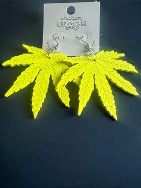 Neon Yellow Leaf Drop Earrings